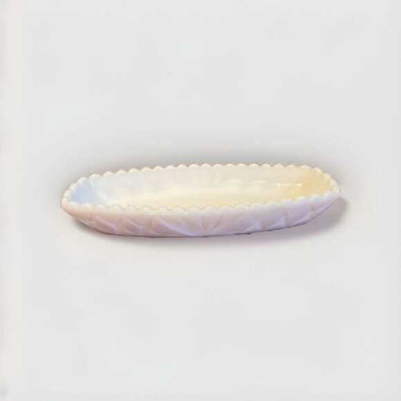 Vintage Milk‎ Glass  Butter Dish Grape Pattern BEADED EDGE HEAVY - Picture 1 of 5